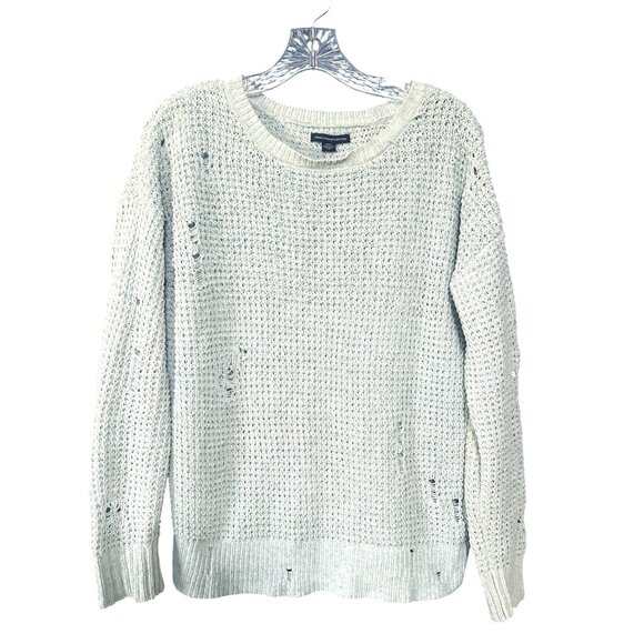 American Eagle Outfitters Distressed Light Blue Loose Knit Sweater XS - Picture 1 of 7